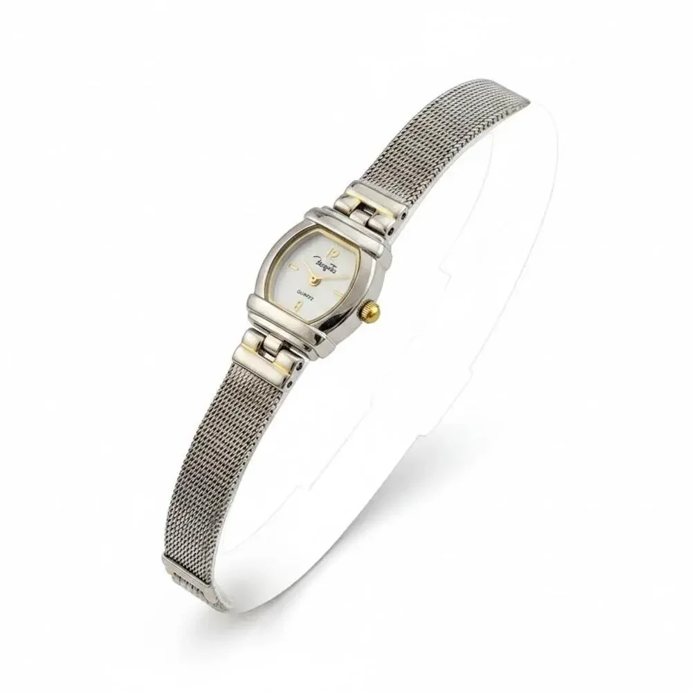 Womens Watch Cream Dial Silver Case Mesh Bracelet Stainless Steel Quartz
